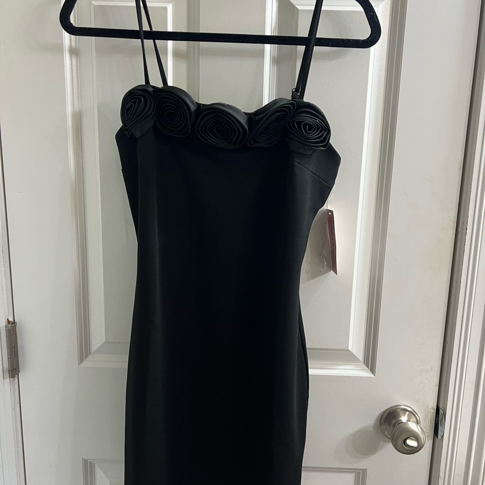 Inspired Hearts Black Strapless Dress with Floral Accents